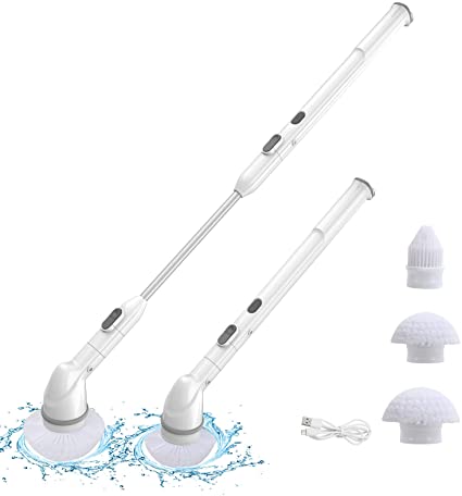 Electric Spin Scrubber, Cordless Power Scrubber, Cordless Tile and Tub Scrubber with 3 Rotating Brush Heads, Rechargeable Extension Handle Spin Scrubber for Tile, Wall, Floor, Bathroom, Kitchen