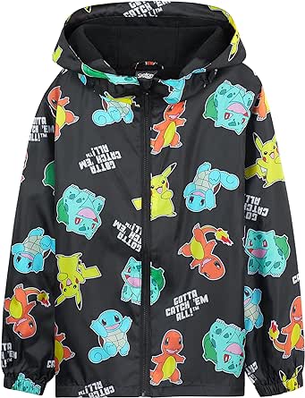 Pokemon Kids Waterproof Jacket - Fleece Lined Rain Coat - Pikachu Official Merchandise - 4-14 Years Kids