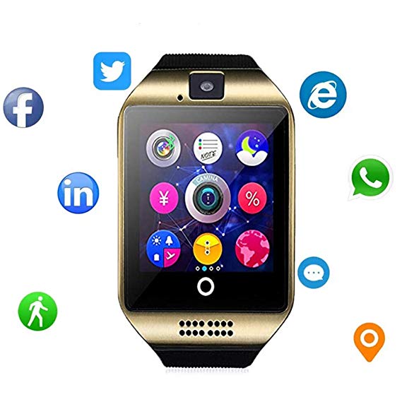 Bluetooth Smart Watch Fitness Tracker - Sport Watch Touch Screen with Camera Pedometer Sleep Monitor Call/Message Reminder Music Player Anti-Lost - Compatible Android Smartwatches (Gold)