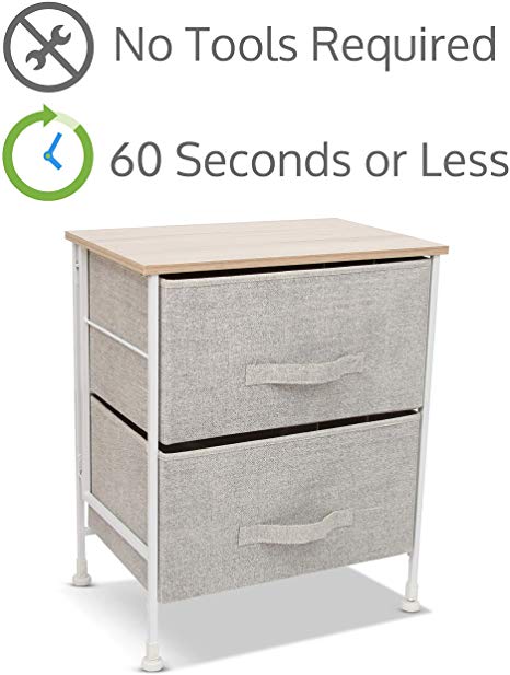 Luxton Home 2 Drawer Storage Organizer – 60 Second Fast Assembly, No Tools Needed, Small Gray Linen Tower Dresser Chest Dorm Room Essential, Closet, Bedroom, Bathroom (2D,Cream)