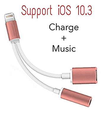 PINK-Lightning Cable, Cell Connectors 2 in 1 Lightning Adapter, iPhone 7 Lightning to 3.5mm Headphone Adapter,Charge Adapter, Earphone Adapter - Upgraded for IOS 10.3  (PINK)