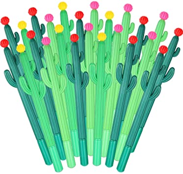 24 Pieces Cactus Shaped Roller Pens Cactus Gel Ink Pens Cactus Shaped Ballpoint Black Cactus Gel Ink Rollerball Pen Cactus with Flower for Office School Supplies Home Writing Random Color