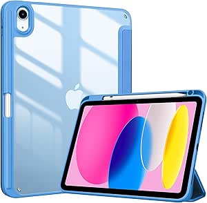 ProCase for iPad 10th Generation Case with Pencil Holder 2022 10.9 Inch, Clear Back iPad 10 Case, 10th Gen iPad Case for A2696 A2757 A2777 -Blue