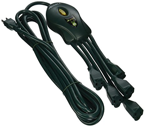 Accell D080B-026K PowerSquid Outlet Multiplier - 5 Power Outlets, 15-Foot (4.6-Meter) Cord, Green, ETL Listed