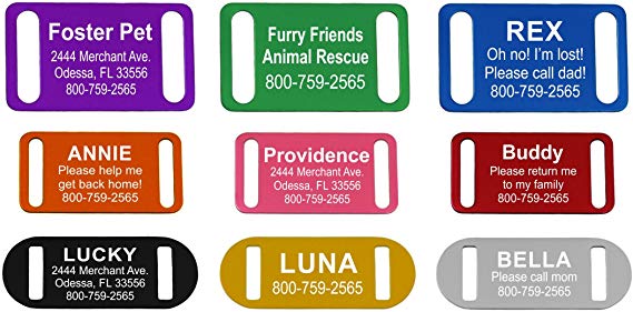 Providence Engraving Slide-On Pet ID Tag | Collar Tag | 3 Sizes & 9 Colors to Choose from