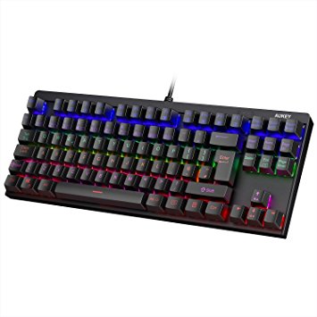 AUKEY Mechanical Keyboard LED Backlit Gaming Keyboard Blue Switches 88 Keys UK Layout Metal Plate 100% Anti-ghosting with Key Cap Puller for Gamers and Typists