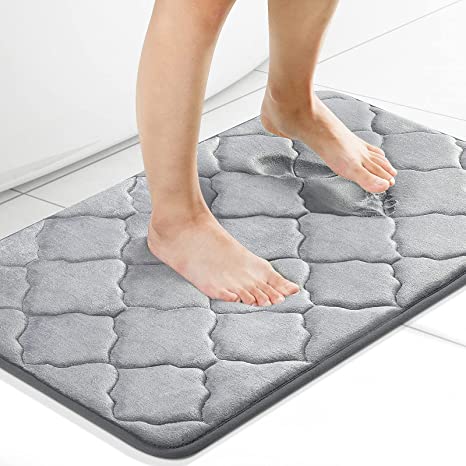 Olanly Memory Foam Bath Mat Rug, Ultra Soft Non Slip and Absorbent Bathroom Rug, Machine Wash Dry, Comfortable, Thick Bath Rug Carpet for Bathroom Floor, Tub and Shower, 17x24, Grey