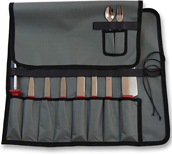 Lykia Knife Roll Bag with 10 Slots. This Durable and Multi-Functional Knife Case Is a Perfect Gift for Chefs, Cooks and Culinary Students. (Chef Knife Bag Only) (Dark Grey)