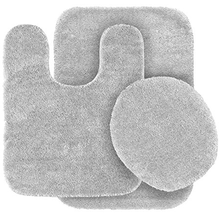 Garland Rug 3-Piece Traditional Nylon Washable Bathroom Rug Set, Platinum Gray