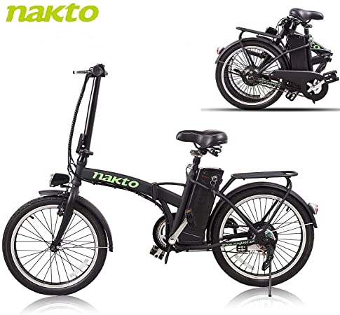 NAKTO 20'' Folding Electric Bicycle Foldable Ebike City Electric Bike with 250w Rear Hub Motor and 36V 10AH Lithium Battery,Lock and Charger