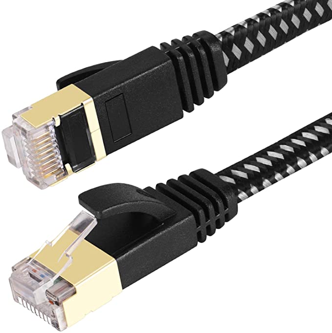 Cat 7 Ethernet Cable, CableGeeker Nylon Braided Shielded Ethernet Cable 5ft - Flat RJ45 Network LAN Cable Support 10Gbps 600Mhz - Compatible with Cat5/Cat6 Network - Black