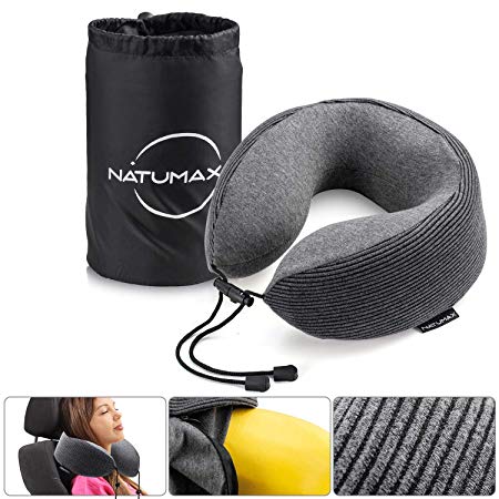 NATUMAX Travel Neck Pillow for Sleeping Air Planes, Breathable & Comfortable Memory Foam Travel Neck Pillow, U-Shaped Adjustable Airplane Car Flight Pillow, 360-Degree Head Support