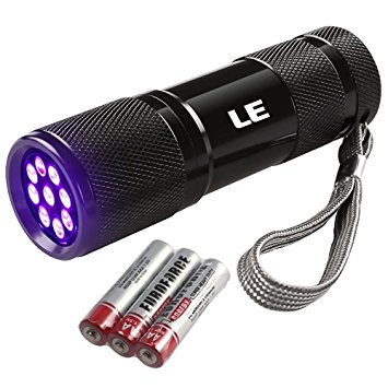 LE UV Flashlight, 9 LED Black Light Flashlight Torch, Pets Urine and Stain Detector, 395nm Ultra Violet LED Light, 3 AAA Batteries Included