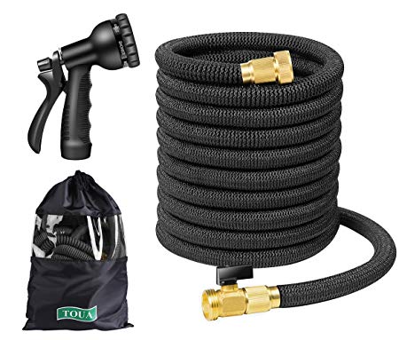 50FT Expandable Garden Water Hose, 8 Function Spray Nozzle, 3/4" US Standard Solid Brass Fitting, Extra Strength Triple Core Latex Heavy Duty Flexible Hose With Storage Bag For Watering, Planting