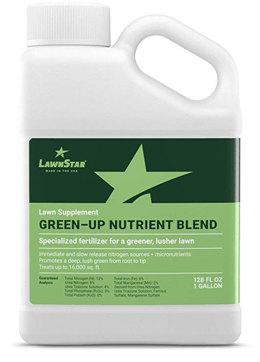 LawnStar Green-Up Lawn Supplement   Booster w/Slow Release Nitrogen   Micronutrients - Rapid Greening on All Grasses, All Year Round Solution, Spring & Summer Turf Fertilizer - American Made (1 GAL)