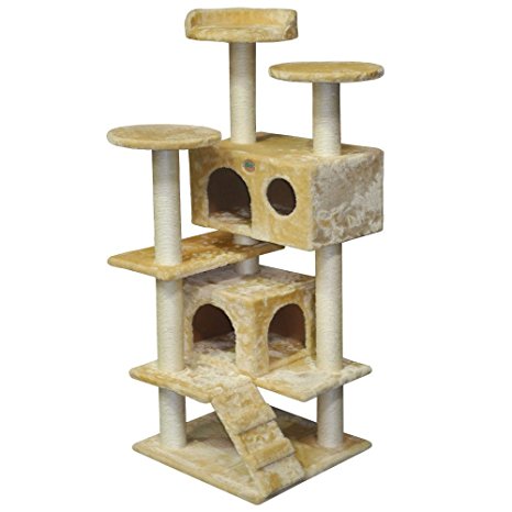 Go Pet Club 53-Inch Cat Tree Condo Scratching Post Furniture, Beige