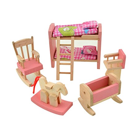 Dreams-Mall Wooden Doll House Furniture Set Toy for Baby Kids –Kids Bedroom