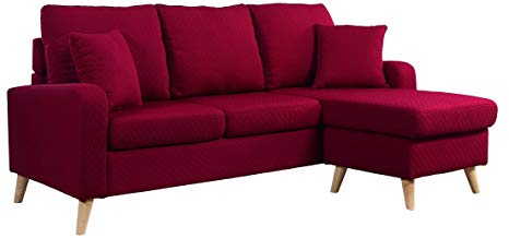 Divano Roma Furniture Mid Century Modern Linen Fabric Small Space Sectional Sofa with Reversible Chaise (Red)