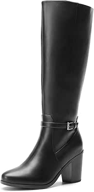 DREAM PAIRS Women's Knee-High Boots Comfortable Chunky Block Heel Riding Boots Fall Boots Pointed Toe Side Zipper Suede Tall Boots