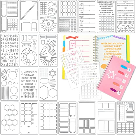 20 Pieces Ultimate Productivity Stencil Plastic Journal Stencil Planner Template Scrapbook Diary DIY Drawing Stencil for Notebook Journal A5 Dotted Planners