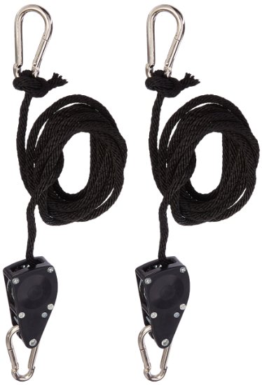 iPower GLROPEMG4 Pair of 14quot Heavy Duty Adjustable Rope Clip Hanger wImproved Metal Internal Gears8Feet Long300LB CapacityFully LockingTearampRust ResistantRatchet for Grow Lightfixture and more