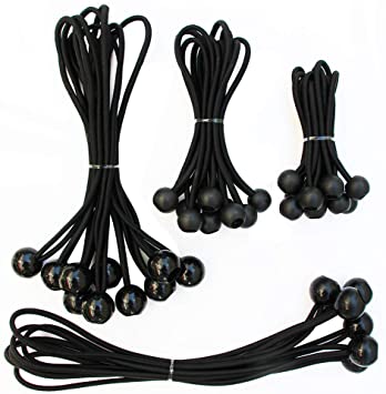 Joneaz Ball Bungee Cords 4 Inch 6 Inch 9 Inch and 12 Inch Mix Package, Black Tie Down Cord, Real Rubber UV Resistant, 36 Piece