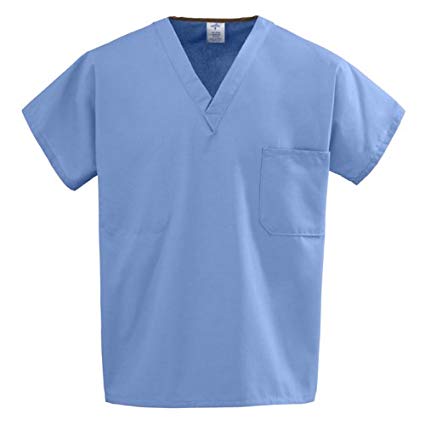 Medline 100% Cotton Unisex Reversible Scrub Top, Large, Ceil Blue