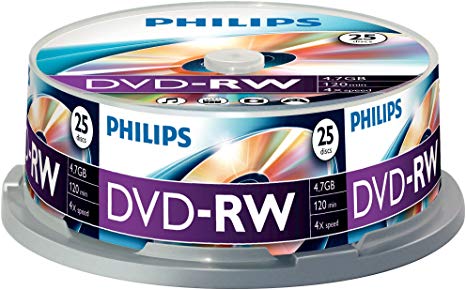 Philips DVD-RW 4.7GB Data/120 Min Video, 4x Speed Recording 25er Spindel