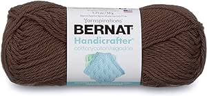 Bernat Handicrafter Cotton Solids Yarn, 1.75 oz, Gauge 4 Medium, 100% Cotton, Warm Brown