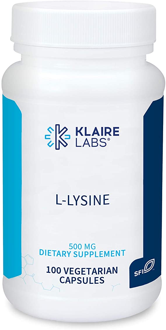 Klaire Labs L-Lysine - 500 Milligrams Essential Amino Acid Support for Immune Health & Collagen Formation, Hypoallergenic & Dairy-Free (100 Capsules)