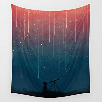 Shukqueen Tapestry, Beautiful Black Sky with Meteor Rain Wall Hanging Tapestry Dorm Decor (51"H x 60"W, Night)