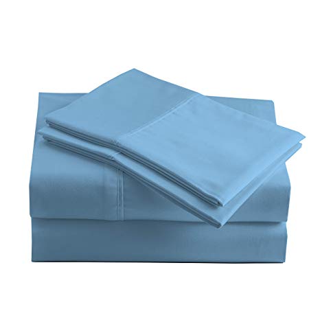 Peru Pima - 415 Thread Count - 100% Peruvian Pima Cotton - Percale - Bed Sheet Set (Queen, Sky Blue)