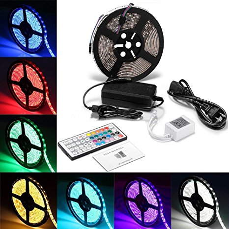 LED Light Strip Kit,Waterproof RGB LED Strip,Starlotus 300 LEDs SMD 5050 RGB LED Flexible Strip,16.4Ft/5M with 44Key Remote Controller IR Remote Controller, 12 Volt 5 A Power Supply For Decorative