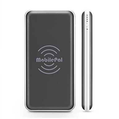 [New 2017 Model] Next-Generation 10000mAh Wireless Charging Power Bank with Qi In and Out - MobilePal WIO with LED Flashlight