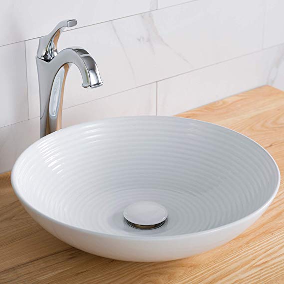 Kraus KCV-203GWH Viva Bathroom Vessel Sink White 16.5 in. D x 4.37 in. H