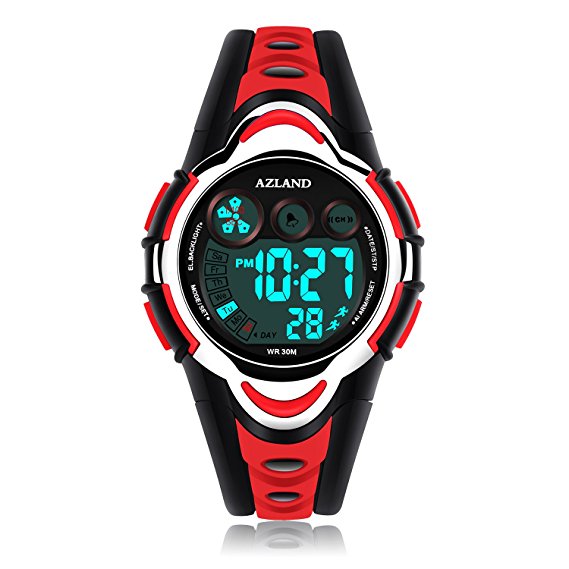 AZLAND Waterproof Swimming Sports Watch Boys Girls Led Digital Watches for Kids,Rubber strap