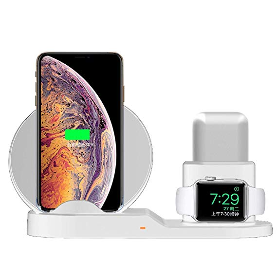 TOOBOSS 3 in 1 Wireless Charger,10W Qi Fast Wireless Charger Stand Compatible with iPhone Xs Max/XR/Samsung S10 S9  Note 8,Wireless Charging Station Compatible with Apple iWatch Series 1/2/3/4,AirPods