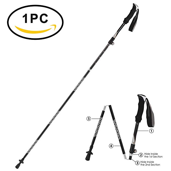 Carbon Trekking Poles, FILWO Hiking Poles Folding Adjustable Mountain Climbing Stick Lightweight Telescopic Straight Handle Aluminum Alloy Anti Shock Non Slip 5 Sections 36cm Collapsible Walking Poles