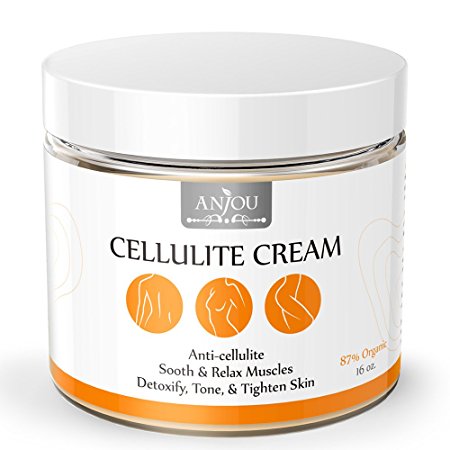 Anjou Cellulite Cream 16oz with L-Carnitine and over 15 Natural Essential Oils (Anti-Cellulite, Muscle Relaxation, Firming and Toning Gel, 87% Organic)