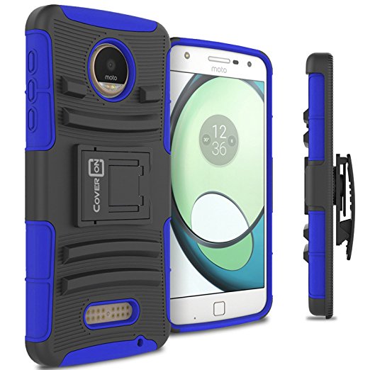 Moto Z Play Droid Phone Case, Moto Z Play Case, CoverON [Explorer Series] Holster Hybrid Armor Belt Clip Hard Phone Cover For Motorola Moto Z Play Droid / Z Play Holster Case - Blue Neon