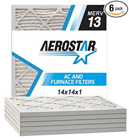 Aerostar Pleated Air Filter, MERV 13, 14x14x1, Pack of 6, Made in the USA