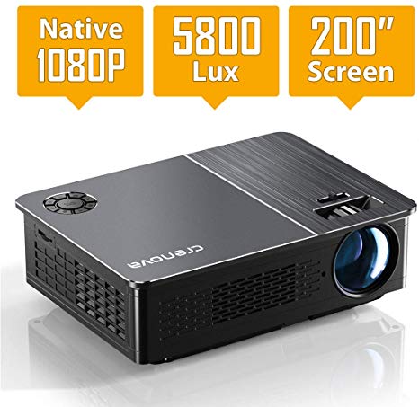 Projector, Crenova Native 1080P HD Video Projector 5800 Lux LED Movie Projector with 200" Display, Compatible with TV Stick, HDMI, VGA, USB, iPad, PC, Xbox, iPhone for Home Entertainment