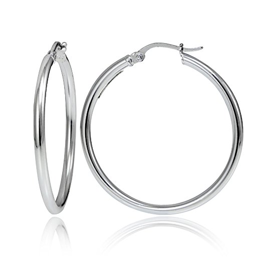 Hoops & Loops Sterling Silver 2mm High Polished Medium Round Hoop Earrings