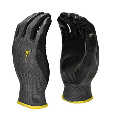 G & F 1519 Seamless Knit Nylon Nitrile Form Coated Work Gloves, Black, Size Medium, 6 Pair Pack