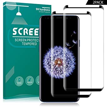 AOFU Samsung Galaxy S9 Screen Protector, Tempered Glass 3D Touch Compatible,Curved Edge Fit,9H Hardness,Anti-Bubble【 2PACK】-002