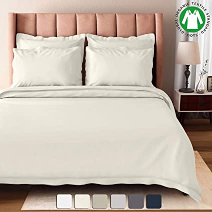 BIOWEAVES 100% Organic Cotton King Duvet Cover Set, 3-Piece, 300 Thread Count Sateen Weave GOTS Certified Comforter Cover with Buttoned Closure and 2 Pillow Shams – Natural, 104x90 inches