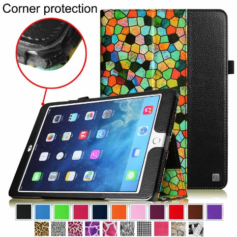 iPad Air 2 Case Corner Protection - Fintie Stained Glass Mosaic Style Slim Fit Leather Folio Case with Smart Cover Auto Sleep  Wake Feature for Apple iPad Air 2 iPad 6 2014 Model Black