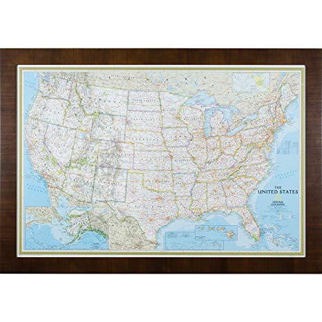 Craig Frames Wayfarer, Classic United States Push Pin Travel Map, Dark Brown Veneer Frame and Pins, 24 by 36-Inch