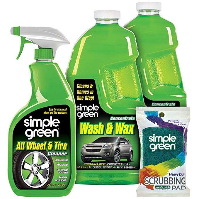 SIMPLE GREEN Wash and Wax (67.6oz) Bundle with (24oz) All Wheel and Tire Degreaser & Heavy Duty Non-Scratch Tire Scrubbing Pad (4 Items)