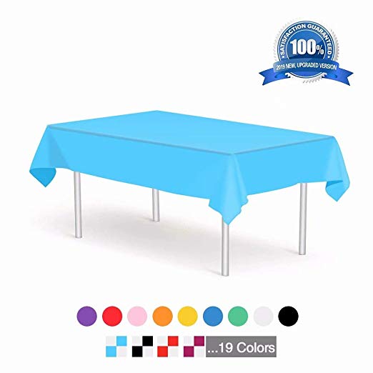 Plastic Tablecloth Disposable Rectangle Table Covers Blue 12 Pack 54" x 108" for 6 to 8 Foot Dinner Tables Great for Birthdays Parties Weddings Indoor or Outdoor Use